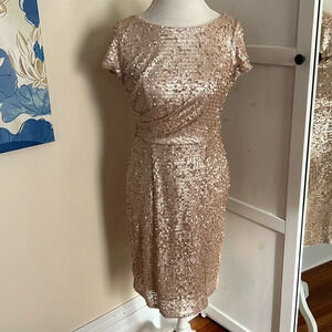Adrianna Papell Sparkling Rose Gold Sequins Elegent Special Occasion Dress - 8